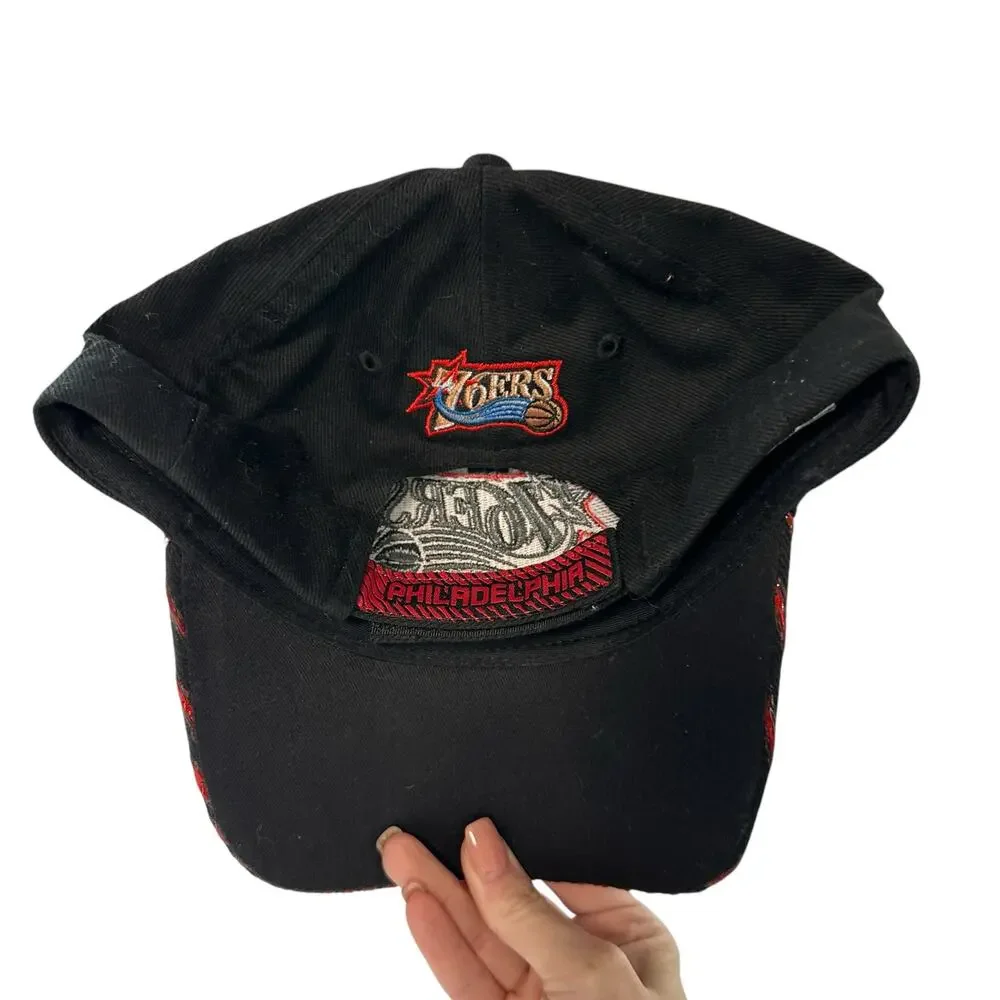 Vintage Philadelphia 76ers Black Red Baseball Cap Adjustable OS Basketball